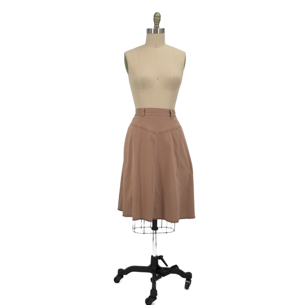 Vintage 90s Orvis A-Line Midi Stretch Twill Skirt Womens size 8 Khaki